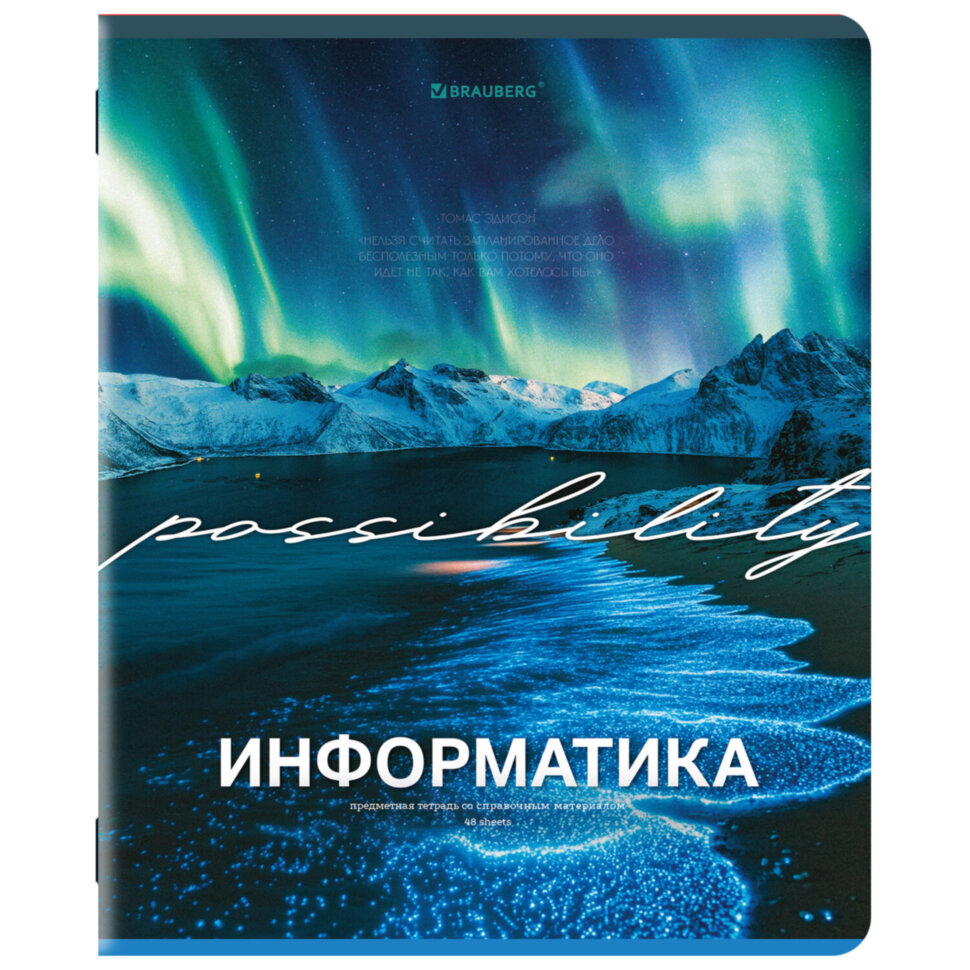 Тетрадь предметная КЛАССИКА ПРИРОДА 48 л., обложка картон, ИНФОРМАТИКА, клетка, подсказ, BRAUBERG, 405088, 405088