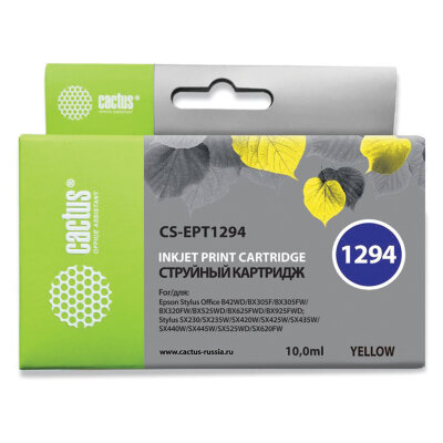 Картридж струйный CACTUS (CS-EPT1294) для EPSON Stylus B42WD/BX305W/BX625WD, желтый, 361956