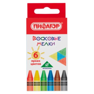 Восковые мелки ПИФАГОР "СОЛНЫШКО", НАБОР 6 цветов, 227278, 227278