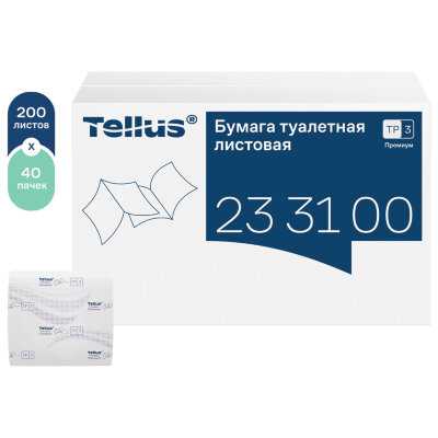 Бумага туалетная листовая Tellus/TORK (Система ТР3) ПРЕМИУМ КОМПЛЕКТ 40 шт., 200 л., 11х23 см, 2-слойная, 233100, 118797