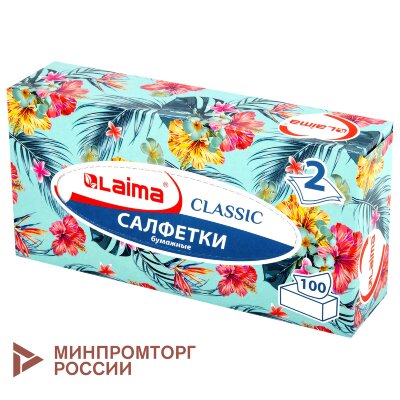 Салфетки косметические 100 шт. в картонном боксе 2-слойные, LAIMA "Everyday", 20х20 см, 113588, 113588