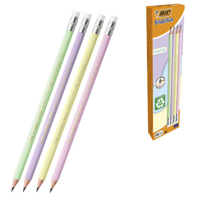Карандаш чернографитный BIC, 1 шт., "Evolution Pastel", HB, с ластиком, корпус ассорти, 518306, 36 штук, 182214