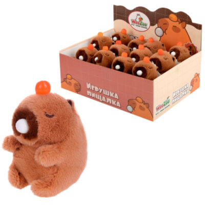 Игрушка пищалка мягкая "Капибара со жвачкой", высота 11 см, WOOZOO (ВУЗУ), 666198, 12 штук, 666198