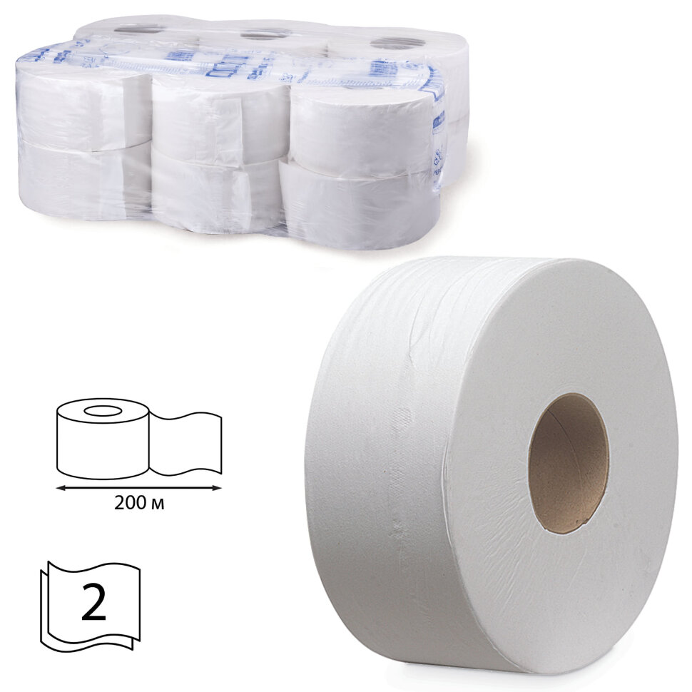 Бумага туалетная 200 м, KIMBERLY-CLARK Scott, КОМПЛЕКТ 12 шт., Performance Jumbo, 2-слойная, белая, артикул 8512, 126127