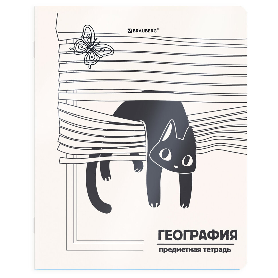 Тетрадь предметная КОТ-НЕПОСЕДА 48 л., пластиковая обложка, ГЕОГРАФИЯ, клетка, подсказ, BRAUBERG, 405531, 405531
