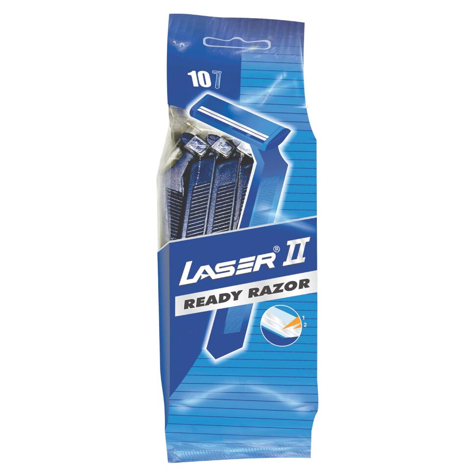 Бритвы одноразовые КОМПЛЕКТ 10 шт. LASER 2 (аналог Gillette 2), 5015911101147, 608439