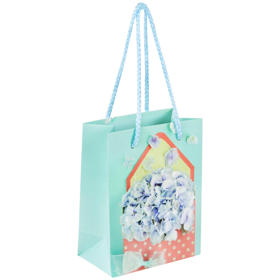Пакет подарочный (1 штука) 11x6x15 см, ЗОЛОТАЯ СКАЗКА "Summer Flowers", глиттер, голубой, 608246, 24 штук, 608246