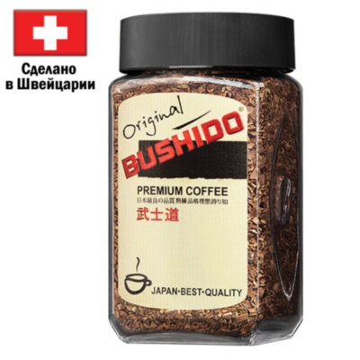 Кофе растворимый BUSHIDO "Original" 100 г, стеклянная банка, сублимированный, ШВЕЙЦАРИЯ, 1004, 621187