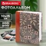 Фотоальбом BRAUBERG на 200 фото 10х15 см, твердая обложка, "Флора", серый с красным, 391121, 391121