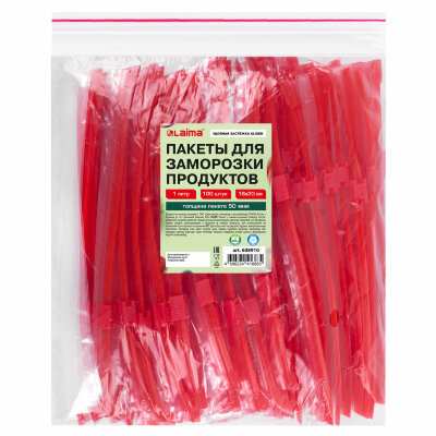 Пакеты для заморозки продуктов, 1 л, КОМПЛЕКТ 100 шт., с замком-застежкой (слайдер), LAIMA, 608910, 608910