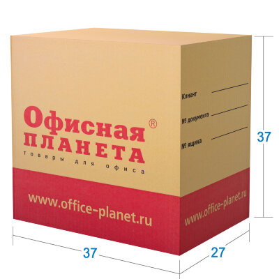 Гофроящик с логотипом, длина 370 х ширина 270 х высота 370 мм, марка Т22, профиль В, ОФИСНАЯ ПЛАНЕТА, малый, 500372, 500372