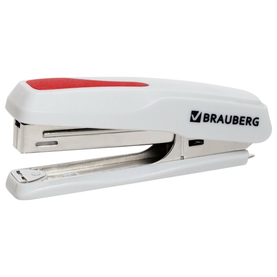 Степлер №10 BRAUBERG "Extra", до 20 листов, антистеплер, серо-красный, 229082, 229082