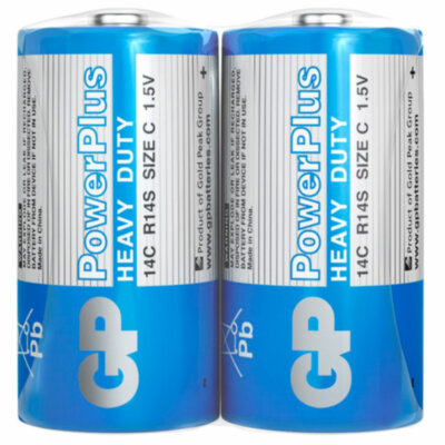 Батарейки КОМПЛЕКТ 2 шт., GP PowerPlus C (14C), солевые, в пленке, 14CEBRA-2S2, 457758
