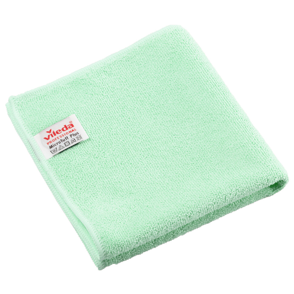 Салфетки VILEDA PROFESSIONAL "МикроТафф Плюс" КОМПЛЕКТ 5 шт., микрофибра, зеленый, 38х38 см, 174203, 703617