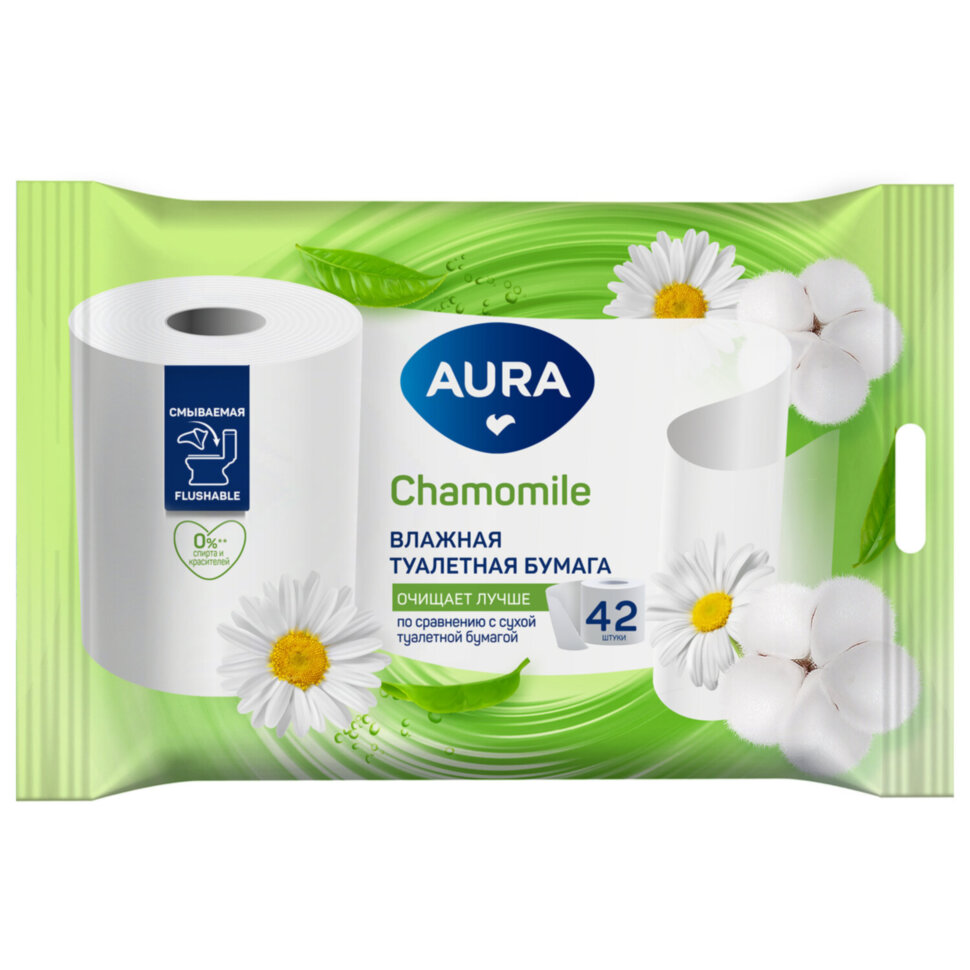Бумага туалетная влажная смываемая 42 шт., AURA, 13216, 117671