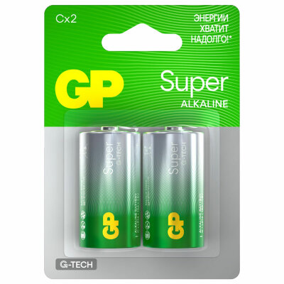 Батарейки КОМПЛЕКТ 2 шт., GP Super G-Tech, С (LR14, 14А), алкалиновые, блистер, 14A-2CR2, 454091