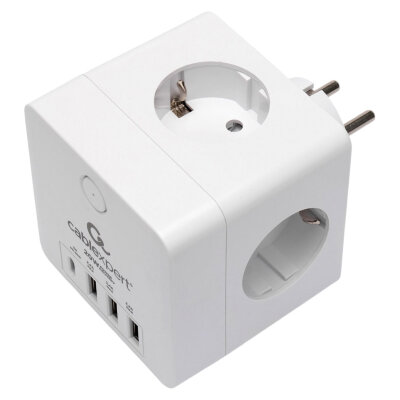 Сетевой фильтр CABLEXPERT Cube, 4 розетки, 16 А, 1 x Type-C PD, 3 х USB, белый, CUBE-4-СU3-W, CUBE-4-CU3-W, 514302