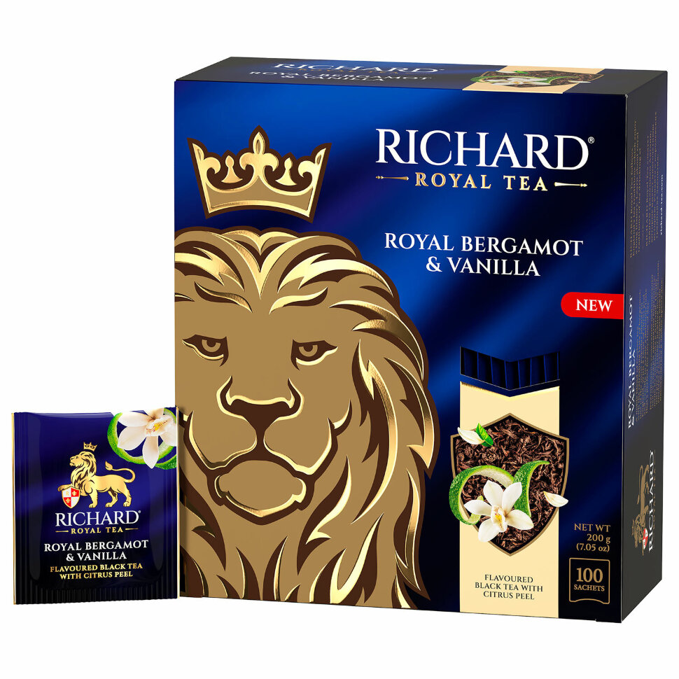 Чай RICHARD "Royal bergamot & vanilla" черный, 100 пакетиков в конвертах по 2 г, 102736, 624178