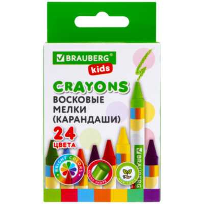 Восковые мелки BRAUBERG KIDS, НАБОР 24 цвета, 271697, 271697