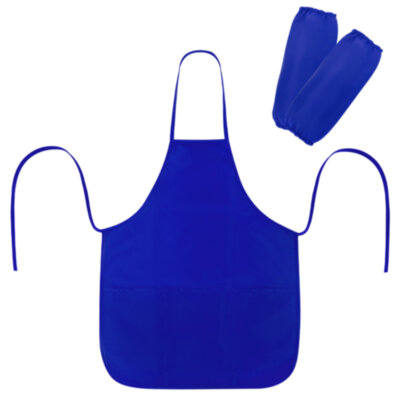 Фартук с нарукавниками для уроков труда ПИФАГОР, 3 кармана, уменьшенный размер, 39х49 см, синий, 273750, 273750