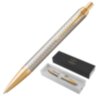 Ручка шариковая PARKER "IM Premium Warm Silver GT", корпус матовое серебро, позолота, синяя, 1931687, 142509