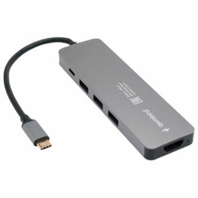 Док-станция GEMBIRD Type-C 5 в 1: 3хUSB3.1, PD100W, HDMI, кабель 17 см, алюминий, UHB-D1, 514206