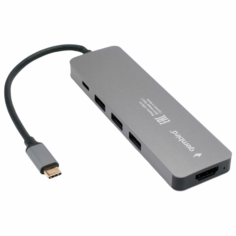Док-станция GEMBIRD Type-C 5 в 1: 3хUSB3.1, PD100W, HDMI, кабель 17 см, алюминий, UHB-D1, 514206