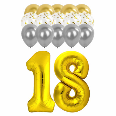 Шары воздушные НАБОР ДЛЯ ДЕКОРА "18 лет", 17 шаров, золото/серебро, BRAUBERG, 591900, 591900