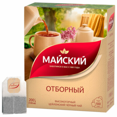 Чай МАЙСКИЙ "Отборный" черный, 100 пакетиков по 2 г, 102224, 624180