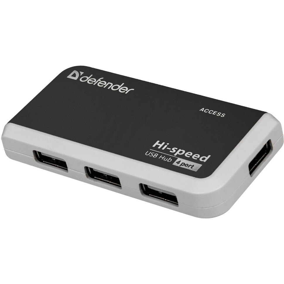 Хаб USB 2.0, 4 порта, порт для питания, черный, DEFENDER QUADRO INFIX, 83504, 511117