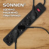 Сетевой фильтр SONNEN SPB-505, 5 розеток с заземлением, выключатель, 10 А, 5 м, черный, 513658, 513658