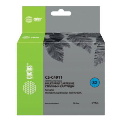 Картридж струйный CACTUS (CS-C4911) для плоттеров HP DesignJet 500/510/800, голубой, 361863