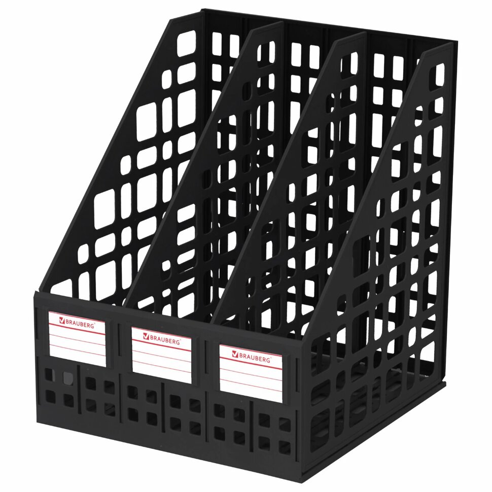 Лоток вертикальный для бумаг BRAUBERG "MAXI Plus", 240 мм, 3 отделения, сетчатый, сборный, черный, 237013, 237013