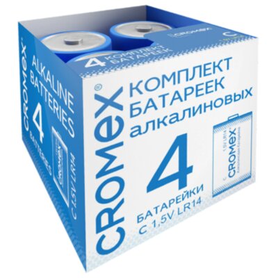 Батарейки алкалиновые КОМПЛЕКТ 4 шт., CROMEX (КРОМЕКС) Alkaline, C (LR14, 14А), короб, 456455, 456455