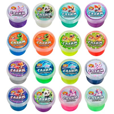 Слайм МИКС, 100 г, АССОРТИ, 8 видов, JOLLY JOT (ДЖОЛЛИ ДЖОТ), 667321, 16 штук, 667321