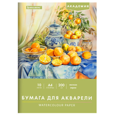 Папка для акварели А4, 10 л., 200 г/м2, 210х297 мм, BRAUBERG АКАДЕМИЯ, "Апельсины", 117743, 117743