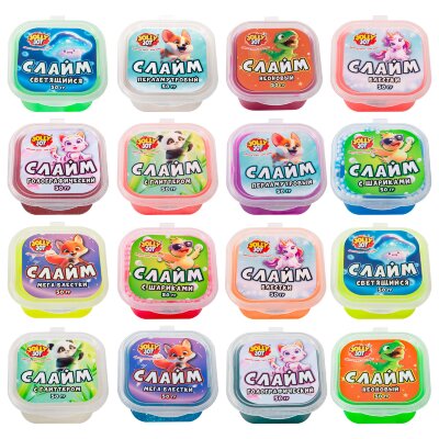 Слайм МИКС, 50 г, АССОРТИ, 8 видов, JOLLY JOT (ДЖОЛЛИ ДЖОТ), 667320, 16 штук, 667320