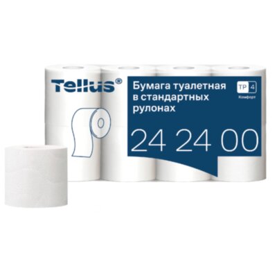 Бумага туалетная Tellus/TORK КОМФОРТ (Система ТР4), спайка 8 рулонов по 16 метров, 3-слойная, 242400, 118795