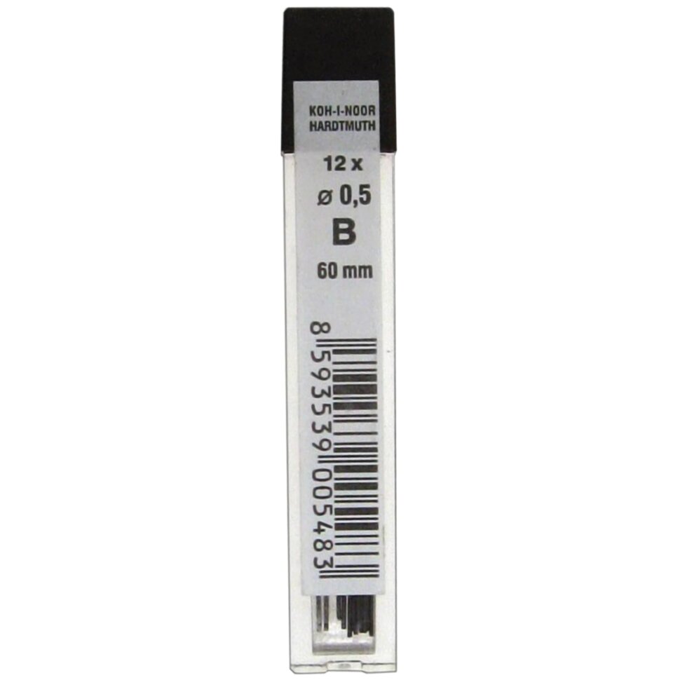 Грифели запасные 0,5 мм, B, KOH-I-NOOR, КОМПЛЕКТ 12 шт., 4152/B, 415200B005PKRU, 180999