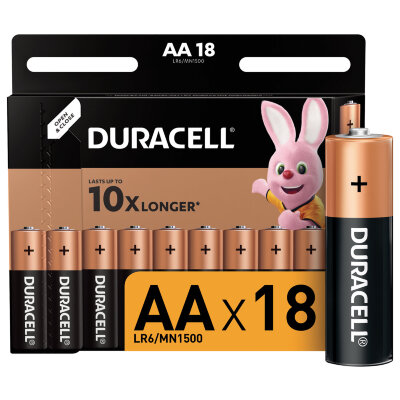 Батарейки КОМПЛЕКТ 18 шт., DURACELL Basic ОРИГИНАЛ, AA (LR6, 15А), алкалиновые, пальчиковые, 451464