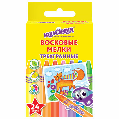 Восковые мелки трехгранные ЮНЛАНДИЯ "ЮНЛАНДИК И МУДРЫЙ ЛИС", НАБОР 24 цвета, 227291, 227291