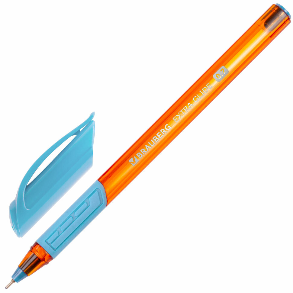 Ручка шариковая масляная с грипом BRAUBERG "Extra Glide GT Sky Blue", СВЕТЛО-СИНЯЯ, игольчатый узел 0,7 мм, линия письма 0,35 мм, 144074, 48 штук, 144074