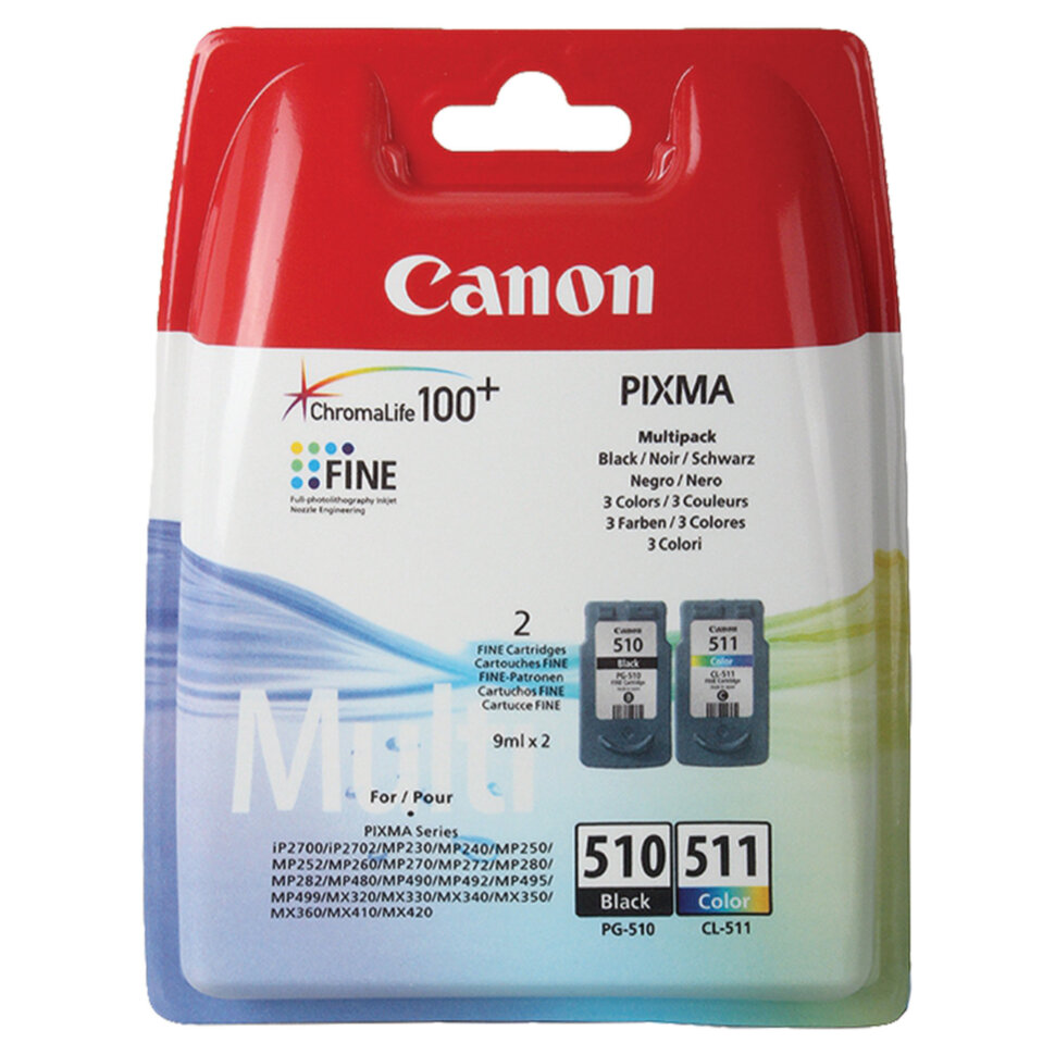 Картридж струйный CANON (PG-510/CL-511) PIXMA MP240/250/260/MX320, оригинальный КОМПЛЕКТ 2 цвета, 264 страницы, 2970B010, 363187