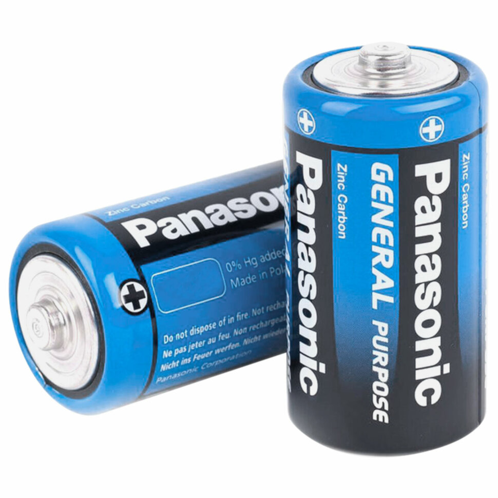 Батарейки КОМПЛЕКТ 2шт., PANASONIC D R20 (373), солевые, в пленке, 1.5 В, 450407