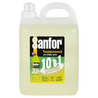 Чистящее средство 5 л, SANFOR 10 в 1 Universal "Лимонная свежесть", 22055, 608307