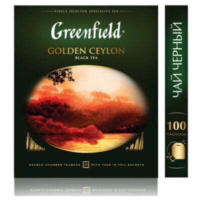 Чай GREENFIELD "Golden Ceylon" черный цейлонский, 100 пакетиков в конвертах по 2 г, 0581, 620218